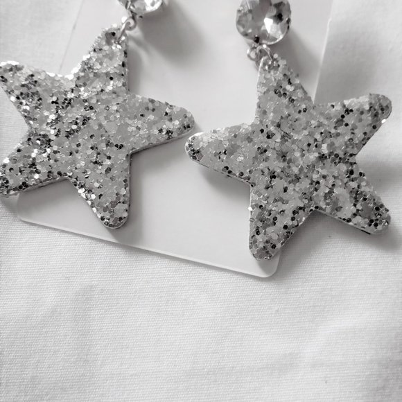 Star Earrings Felt/Sequin Glitter Pierced Ears - Picture 2 of 3